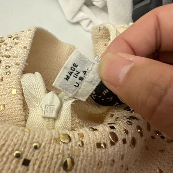 St. John Evening Embellished‎ Gold Silver Cream Mock Neck Sweater Size M Vintage - Picture 10 of 11